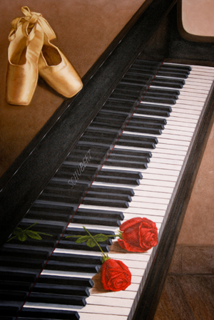 piano oil painting